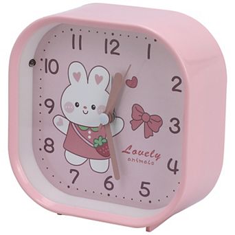 Square Alarm Clock, Non-Tick Movement, Cute Animal Patterns, Night Light for Room 4.1"x1.9"x4.3"