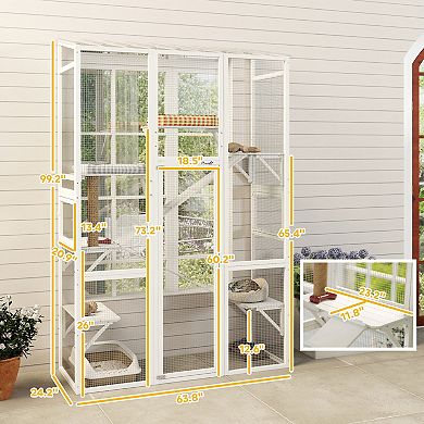 PawHut Outdoor Catio Cat Enclosure w/ Platforms, Scratching Post