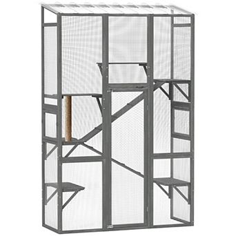 PawHut Outdoor Catio Cat Enclosure w/ Platforms, Scratching Post