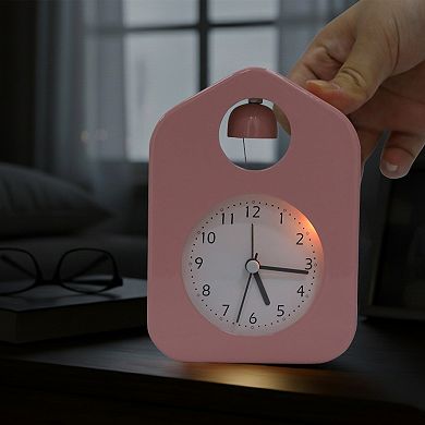 Square Wall Alarm Clock, Non-Tick Movement, Round Bell Design Night Light for Bedroom 3.9"x2.0"x5.5"