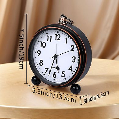 Vintage Mechanical Alarm Clock, Metal Casing, Spherical Base for Bedroom Nightstand 5.3"x1.8"x7.5"