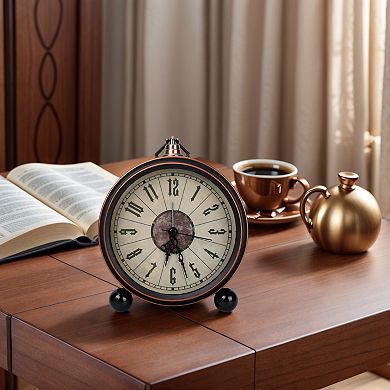 Vintage Mechanical Alarm Clock, Metal Casing, Spherical Base for Bedroom Nightstand 5.3"x1.8"x7.5"