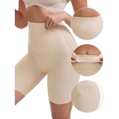 Women's High Rise Tummy Control Shaping Boyshorts Ice Silk Elastic Hip-Lifting Thigh Slimmers