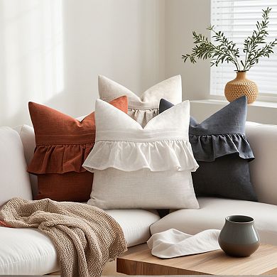 1Pc Boho Solid Throw Pillow Covers Ruffles Decorative Cushion Cases for Sofa Home Decor 18x18 Inch