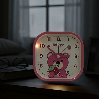 Rounded Square Desk Alarm Clock, Cute Animal Cartoon Patterns, Non-Tick for Office 4.1"x1.9"x4.3"