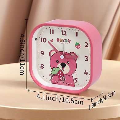 Rounded Square Desk Alarm Clock, Cute Animal Cartoon Patterns, Non-Tick for Office 4.1"x1.9"x4.3"