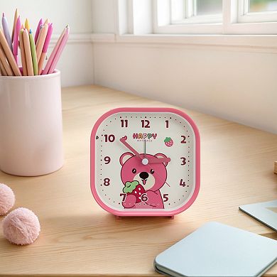 Rounded Square Desk Alarm Clock, Cute Animal Cartoon Patterns, Non-Tick for Office 4.1"x1.9"x4.3"