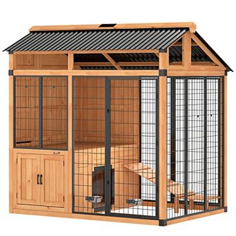 PawHut Extra Large Dog House with Activity Platform, Storage Cabinet