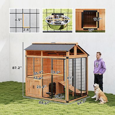 PawHut Extra Large Dog House with Activity Platform, Storage Cabinet