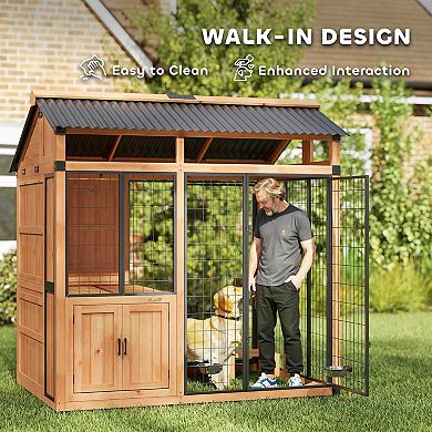 PawHut Extra Large Dog House with Activity Platform, Storage Cabinet