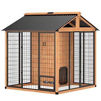 PawHut Extra Large Dog House with Storage Cabinet, Bowls, Light