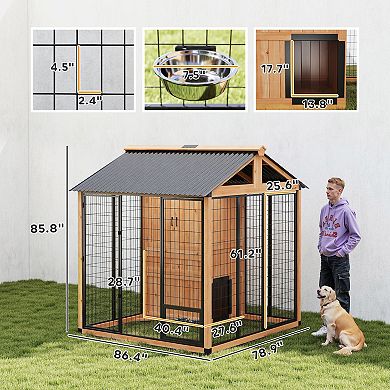 PawHut Extra Large Dog House with Storage Cabinet, Bowls, Light