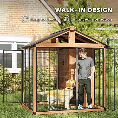 PawHut Extra Large Dog House with Storage Cabinet, Bowls, Light