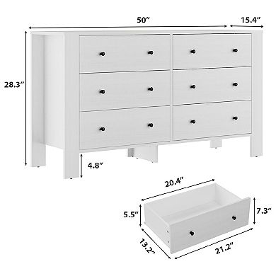 6 Drawer Dresser for Bedroom, Modern Wide Dresser Organizer with Storage Drawers