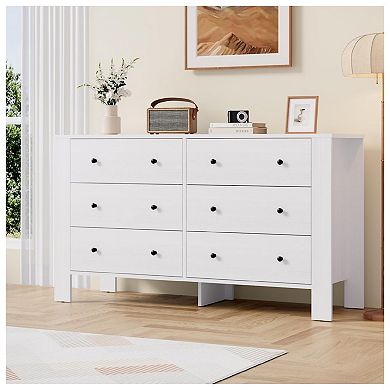 6 Drawer Dresser for Bedroom, Modern Wide Dresser Organizer with Storage Drawers