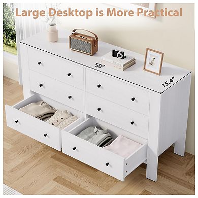6 Drawer Dresser for Bedroom, Modern Wide Dresser Organizer with Storage Drawers