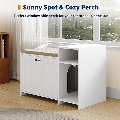 Modern Litter Box Enclosure Cabinet,Wooden Concealed Litter Box with Vent Door