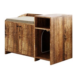 Modern Litter Box Enclosure Cabinet,Wooden Concealed Litter Box with Vent Door