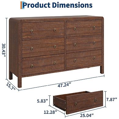 6 Drawer Dresser, Chest of Drawer, Wooden Bedroom Drawer Dresser with Metal Handle