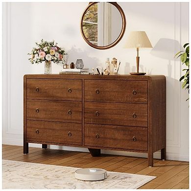 6 Drawer Dresser, Chest of Drawer, Wooden Bedroom Drawer Dresser with Metal Handle