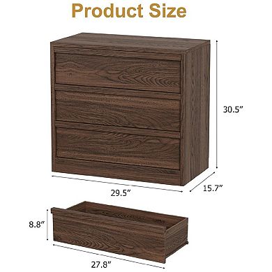 3 Drawer Dresser for Bedroom, Walnut Nightstand 3 Chest of Drawers with Large Storage