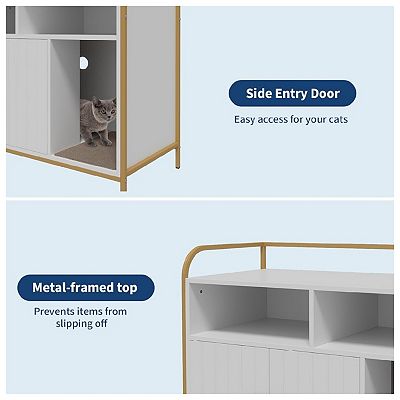 Cat Litter Box Enclosure - Hidden Litter Box Furniture with 2 Open  Compartments