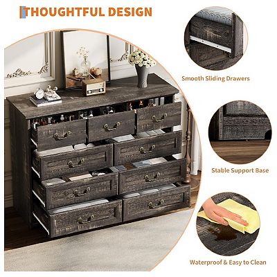 9-Drawer Dresser for Bedroom, Wide Dressers Wood Vintage Chest of Drawers  with Natural Texture