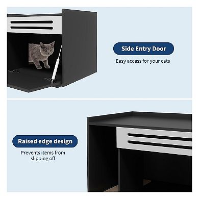 Modern Litter Box Enclosure Cabinet, Concealed Litter Box with Vent Door/Left Side Storage Drawer