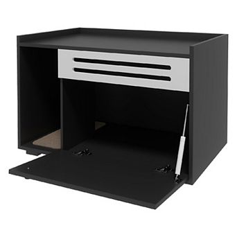 Modern Litter Box Enclosure Cabinet, Concealed Litter Box with Vent Door/Left Side Storage Drawer