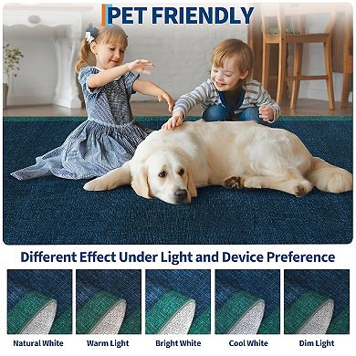 Bordered Machine Washable Rug with Rubber Backing Solid Non Shedding Low Pile Thin Foldable Carpet