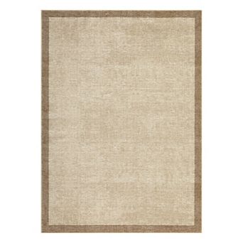 Bordered Machine Washable Rug with Rubber Backing Solid Non Shedding Low Pile Thin Foldable Carpet