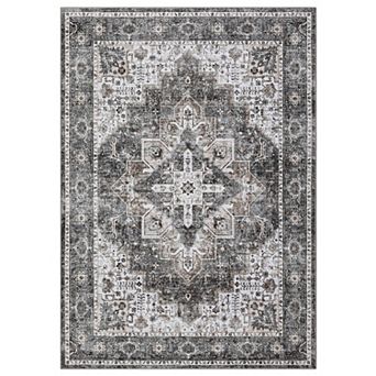 Vintage Floral Print Area Rug Non Slip Low Pile Wshable Medallion Floor Rug for Boho Living Room