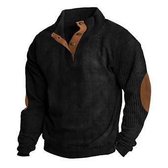 Men's Corduroy Stand Collar Sweatshirt Casual Pullover Long Sleeve Retro Style Versatile Top