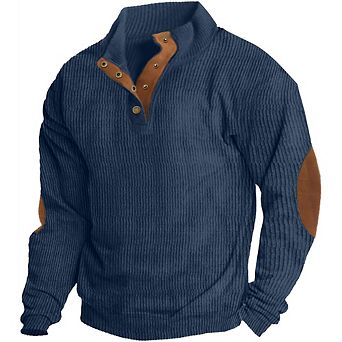 Men's Corduroy Stand Collar Sweatshirt Casual Pullover Long Sleeve Retro Style Versatile Top