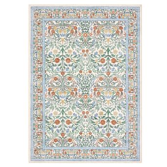Retro Pastoral Floral Washable Area Rug Non Slip Low Pile Soft Foldable Rug for Living Room Bedroom