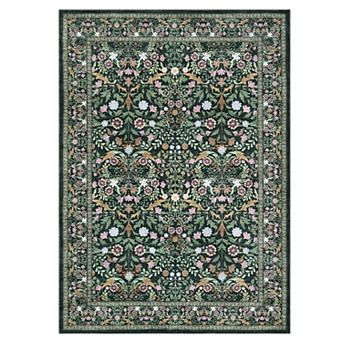 Retro Pastoral Floral Washable Area Rug Non Slip Low Pile Soft Foldable Rug for Living Room Bedroom