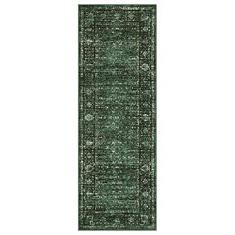 Vintage Distressed Floral Printed Area Rug Low Pile Soft Washable Non Slip Rug for Bedroom Hallway