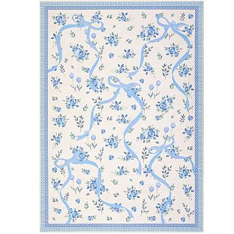 Modern Washable Area Rug with Flowers and Ribbons Pattern Soft Ultra Thin Non Slip Mat for Bedroom