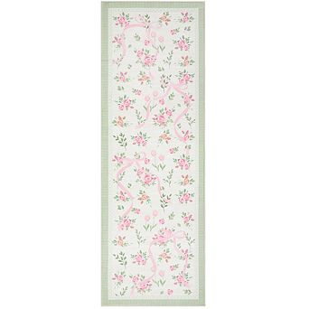 Modern Washable Area Rug with Flowers and Ribbons Pattern Soft Ultra Thin Non Slip Mat for Bedroom