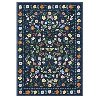 Pastoral Floral Print Area Rug for Living Room Soft Non Slip Low Pile Washable Rug for Dining Room