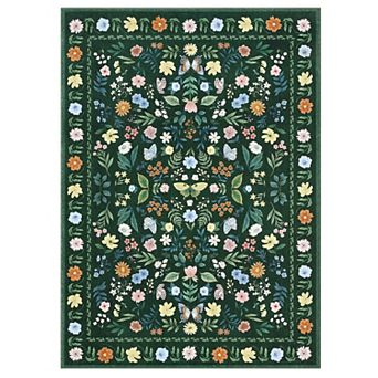 Pastoral Floral Print Area Rug for Living Room Soft Non Slip Low Pile Washable Rug for Dining Room