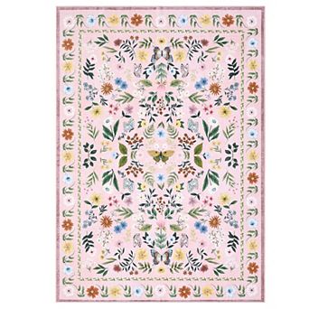 Pastoral Floral Print Area Rug for Living Room Soft Non Slip Low Pile Washable Rug for Dining Room