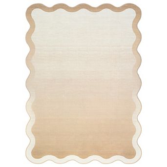 Garvee Gradient Scalloped Border Area Rug for Living Room Non Slip Ultra Thin Soft Rug for Bedroom