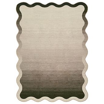 Garvee Gradient Scalloped Border Area Rug for Living Room Non Slip Ultra Thin Soft Rug for Bedroom