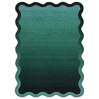Garvee Gradient Scalloped Border Area Rug for Living Room Non Slip Ultra Thin Soft Rug for Bedroom