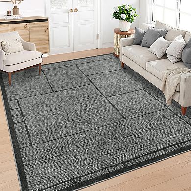 Garvee Modern Geometric Area Rug for Dining Room Machine Washable Non Slip Low Pile Mat for Bedroom
