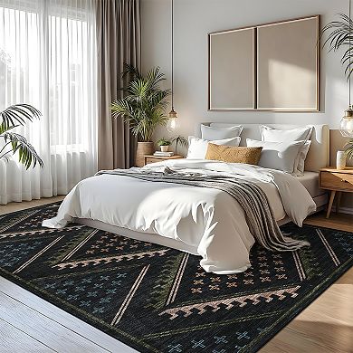 Garvee Geometric Area Rug Machine Washable Non Slip Soft Low Pile Floor Rug for Modern Living Space