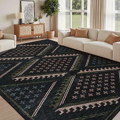 Garvee Geometric Area Rug Machine Washable Non Slip Soft Low Pile Floor Rug for Modern Living Space