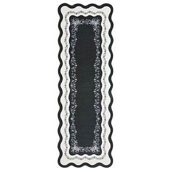 Garvee Scalloped Floral Washable Area Rug Low Pile Non Slip Foldable Rug for Living Room Bedroom