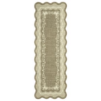 Garvee Scalloped Floral Washable Area Rug Low Pile Non Slip Foldable Rug for Living Room Bedroom